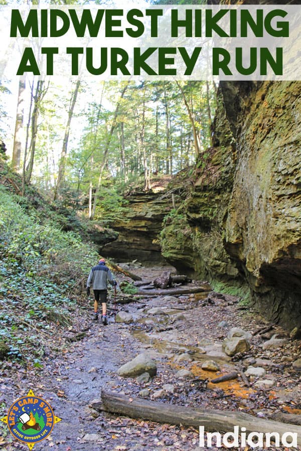 Man hiking through a canyon at Turkey Run State Park in Indiana
