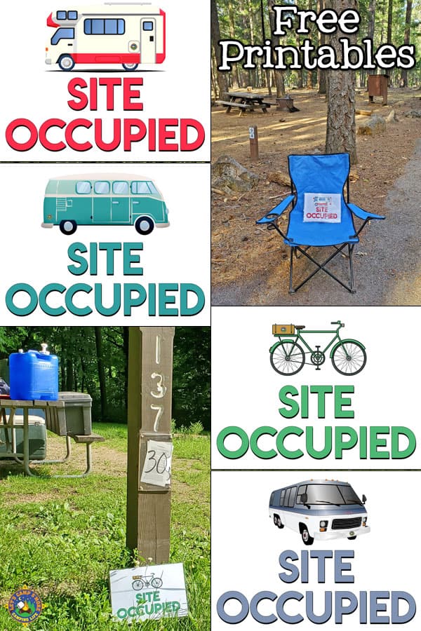 collage of the free campsite taken signs