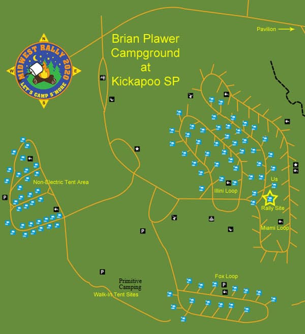 Midwest Camping Rally Campground Map at Kickapoo State Park