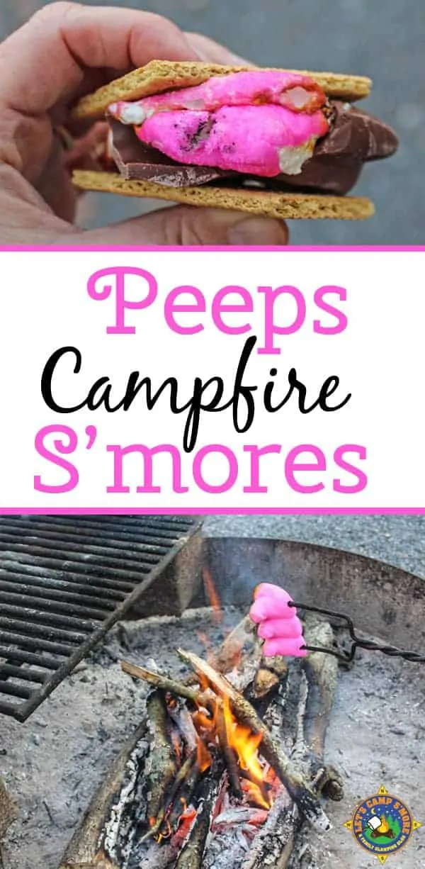 Peeps Campfire S'mores - Want a unique Easter treat? Create Peeps Campfire S'mores with Easter Peeps and a hollow chocolate bunny while camping. They are fun and easy!
