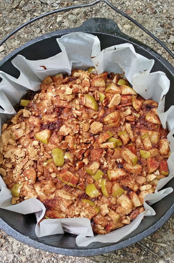 baked Cinnamon Roll Campfire Monkey Bread with apples and cinnamon