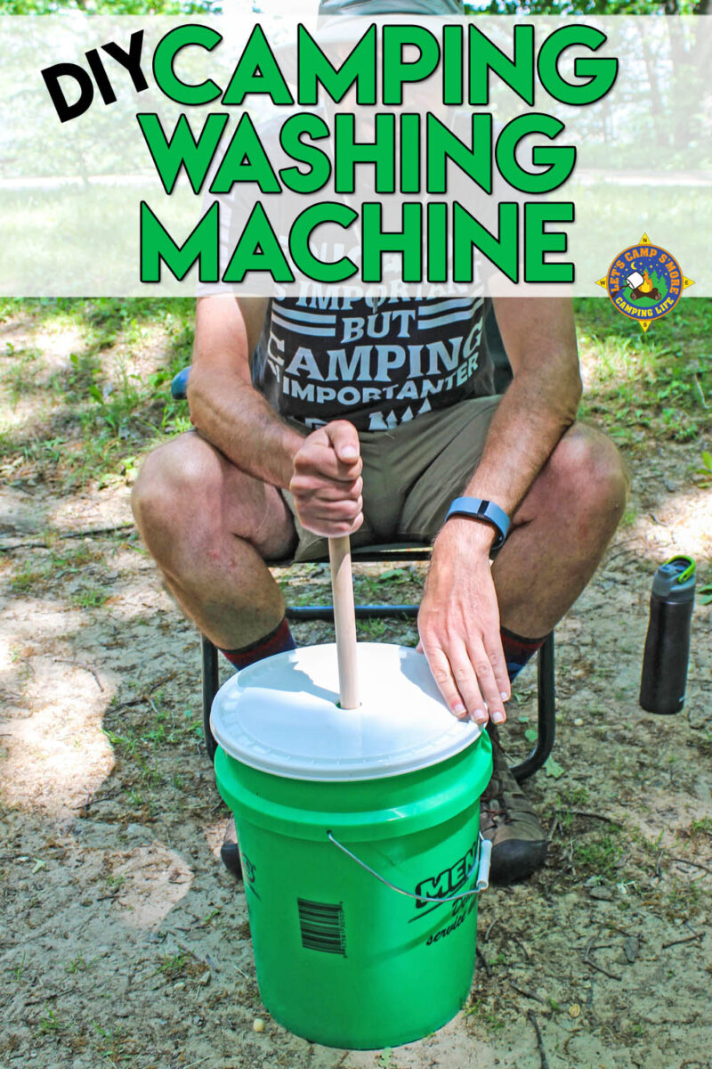 DIY washing machine for camping with text
