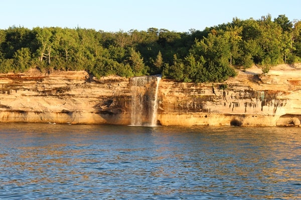 waterfall into Lake Superior from Pictured Rocks National Lakeshore