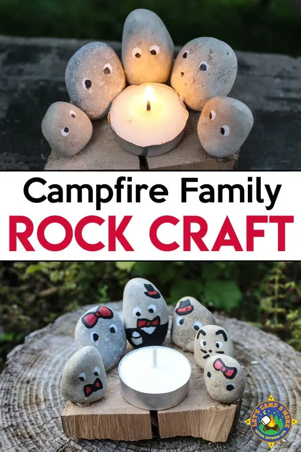 Rock Family Camping Craft - Everyone will love this adorable campfire family. Create this Campfire Family Camping Rock Craft using pebbles and a tea light candle. Fun for kids of all ages! #camping #outdoor #craft