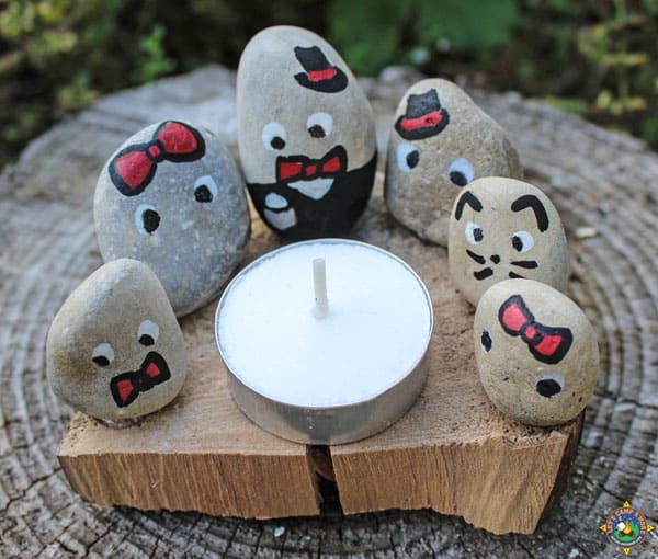 Camping Rock Craft - Tealight Candle Campfire Family