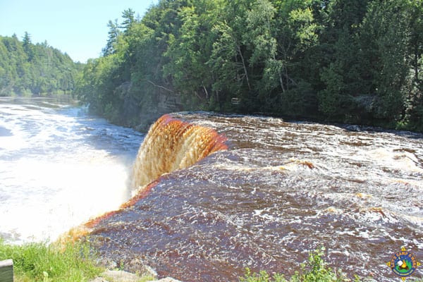 water going over the falls at Tahquamenon State Park