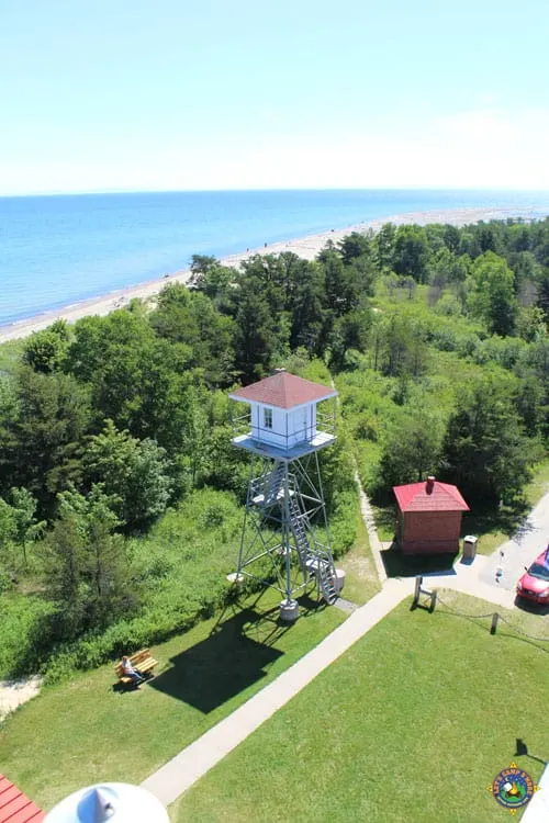 view from lighthouse at Whitefish Point on Lake Superior
