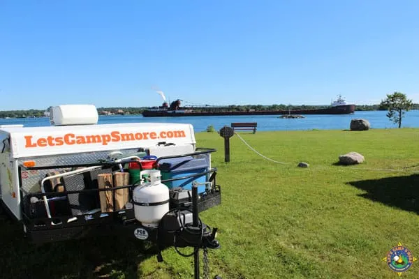 A view of a ship on the St. Mary's River from our campsite at Aune-Osborne Campground