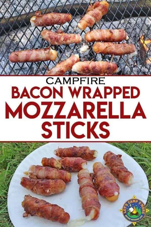 Bacon Wrapped Mozzarella Sticks Grilled over a Campfire