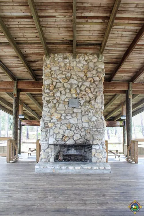 stone fireplace in the Governor's Pavilion at Big Lagoon State Park