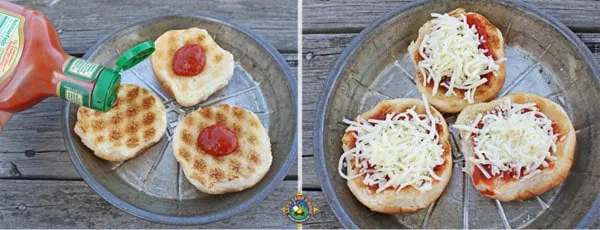 add sauce and cheese to your mini pizzas