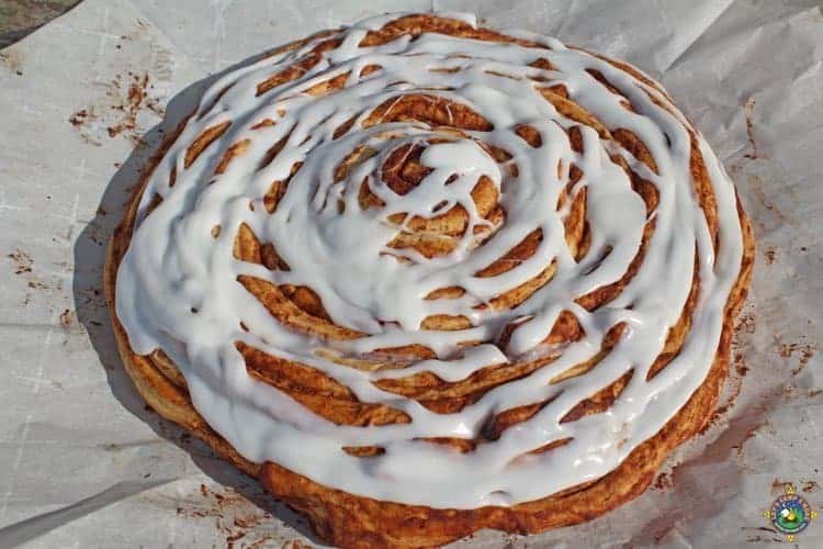 Giant Cinnamon Roll Camping Recipe made in the Dutch Oven