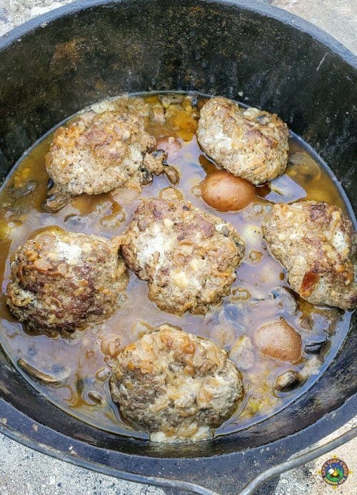 beef patties in a dutch oven