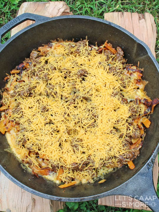 Easy Camping Skillet BBQ Recipe with Ground Meat and Sweet Potatoes