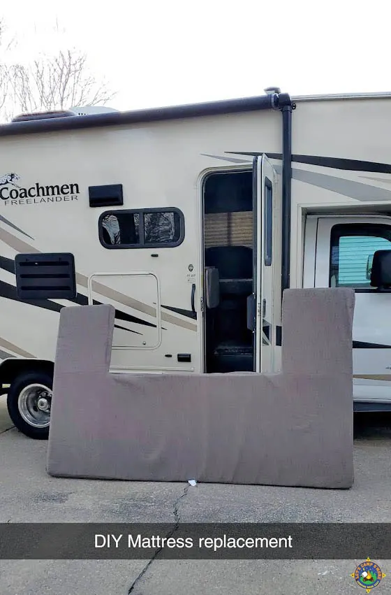 custom motorhome mattress for overhead bunk on the outside of an RV