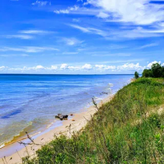 blue waters of Lake Michigan along the sandy shore of Wisconsin