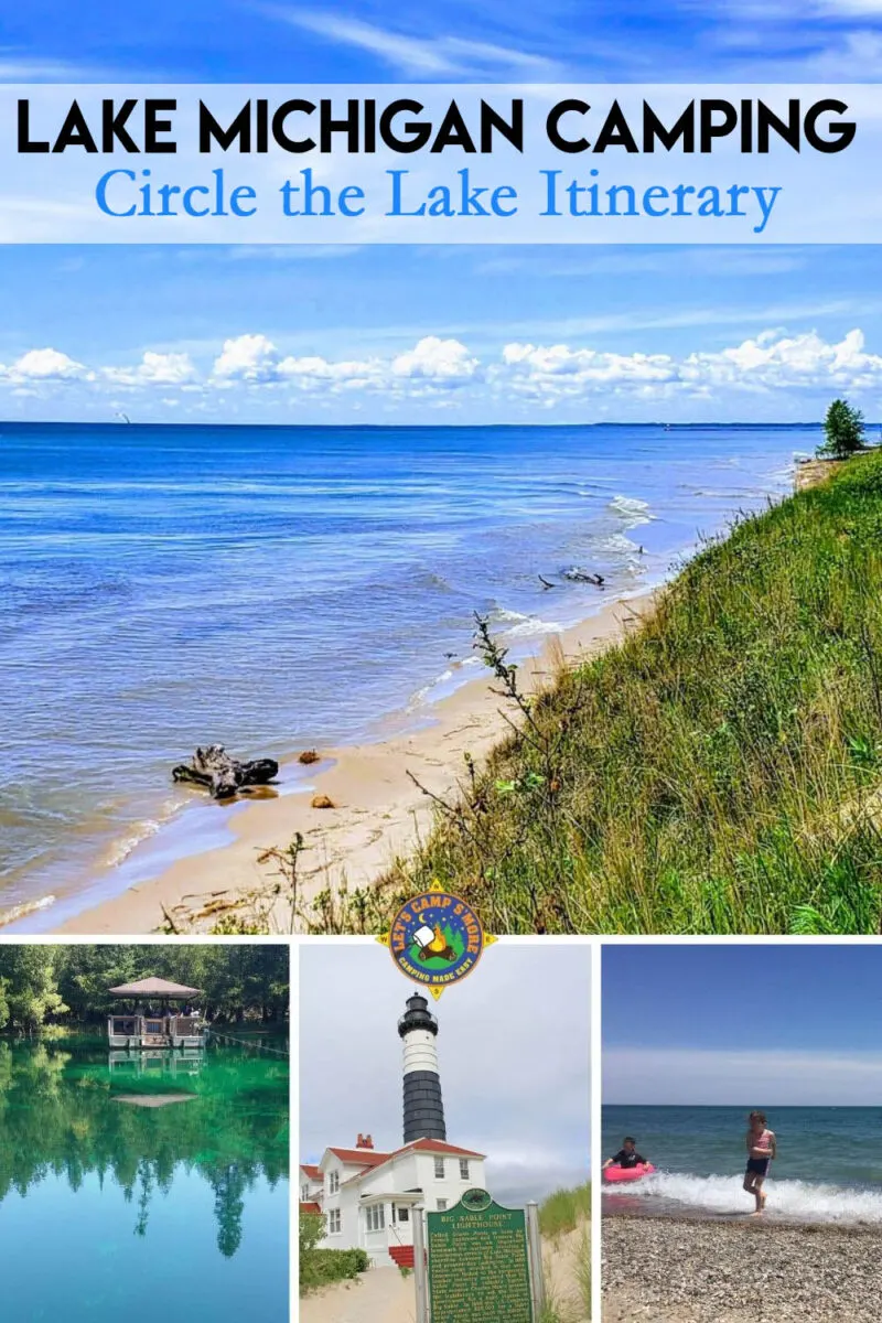 collage of images of a Camping Trip around Lake Michigan with Itinerary