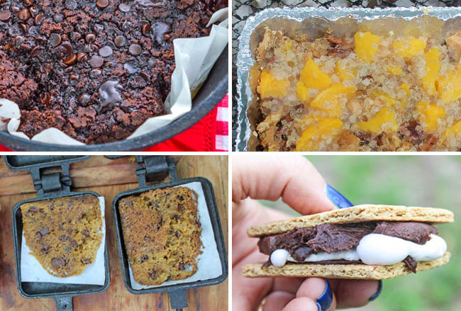 collage of 4 camping desserts