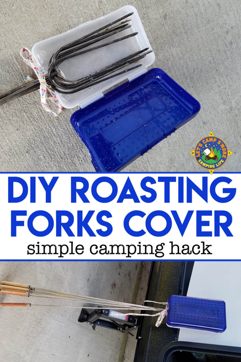 collage of roasting forks camping hack
