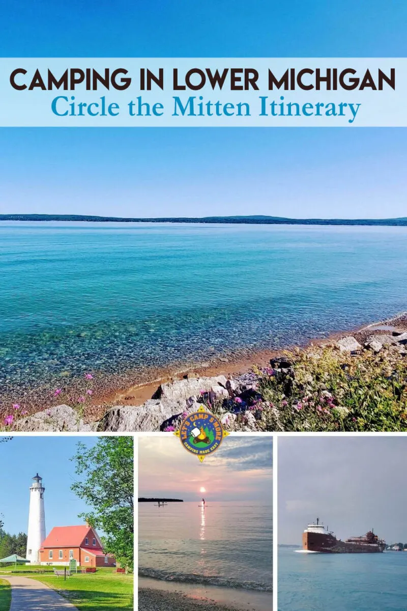 collage of images from a Circle the Mitten of Michigan camping trip