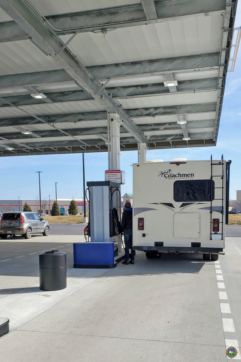 motorhome being filled with gas at Costco