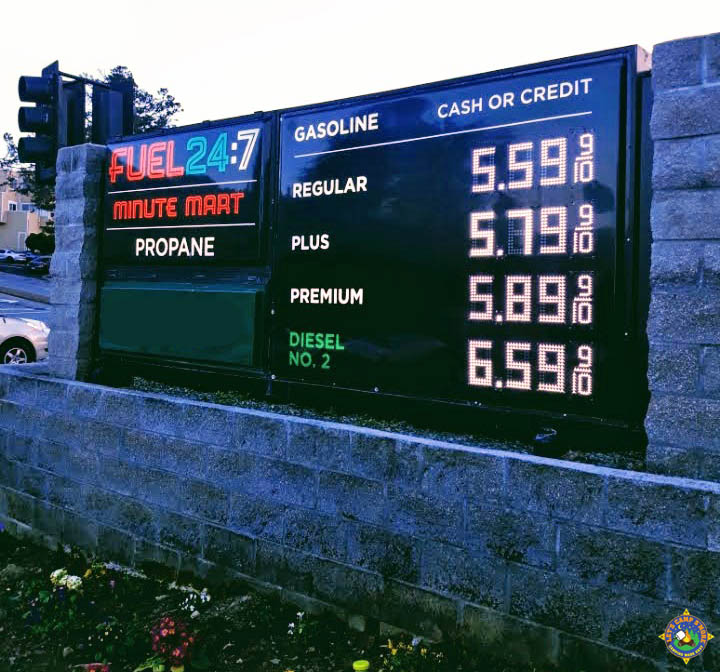 gas prices at a gas station in California