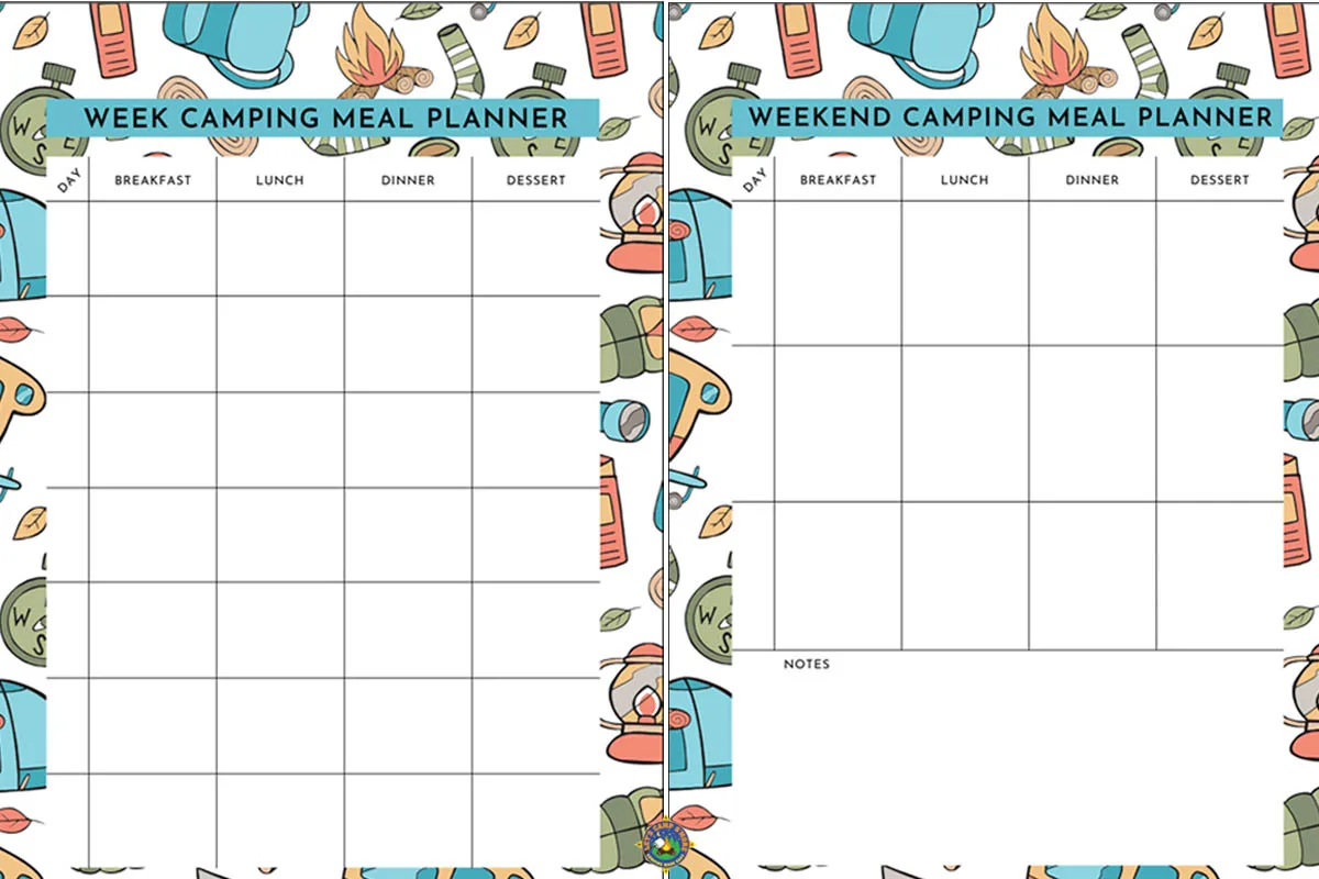 Blank Camping Meal Plan Templates