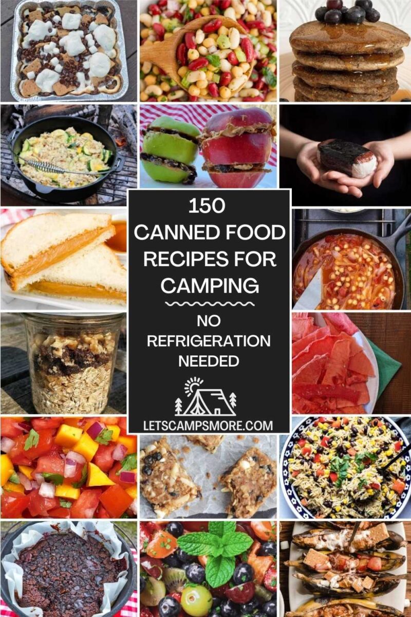 collage of camping recipes made from canned food