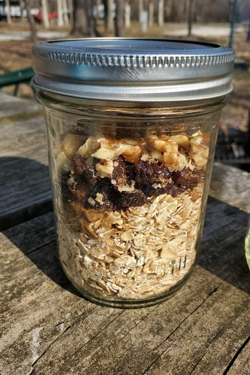 Instant Oatmeal Jar on a Picnic Table