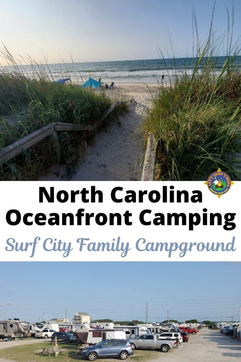 images of the beach and campground at Surf City Family Campground on Topsail Island in North Carolina