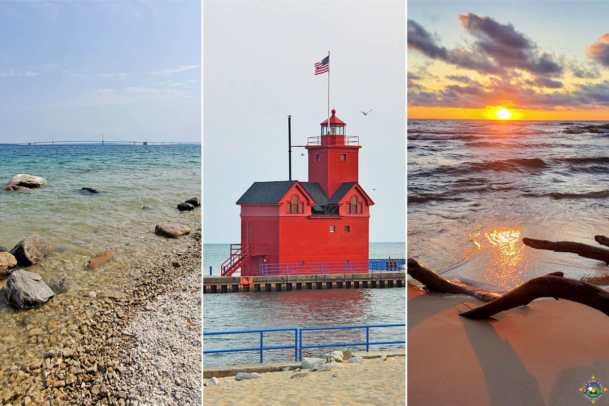 Lake Michigan coastal beaches and lighthouse