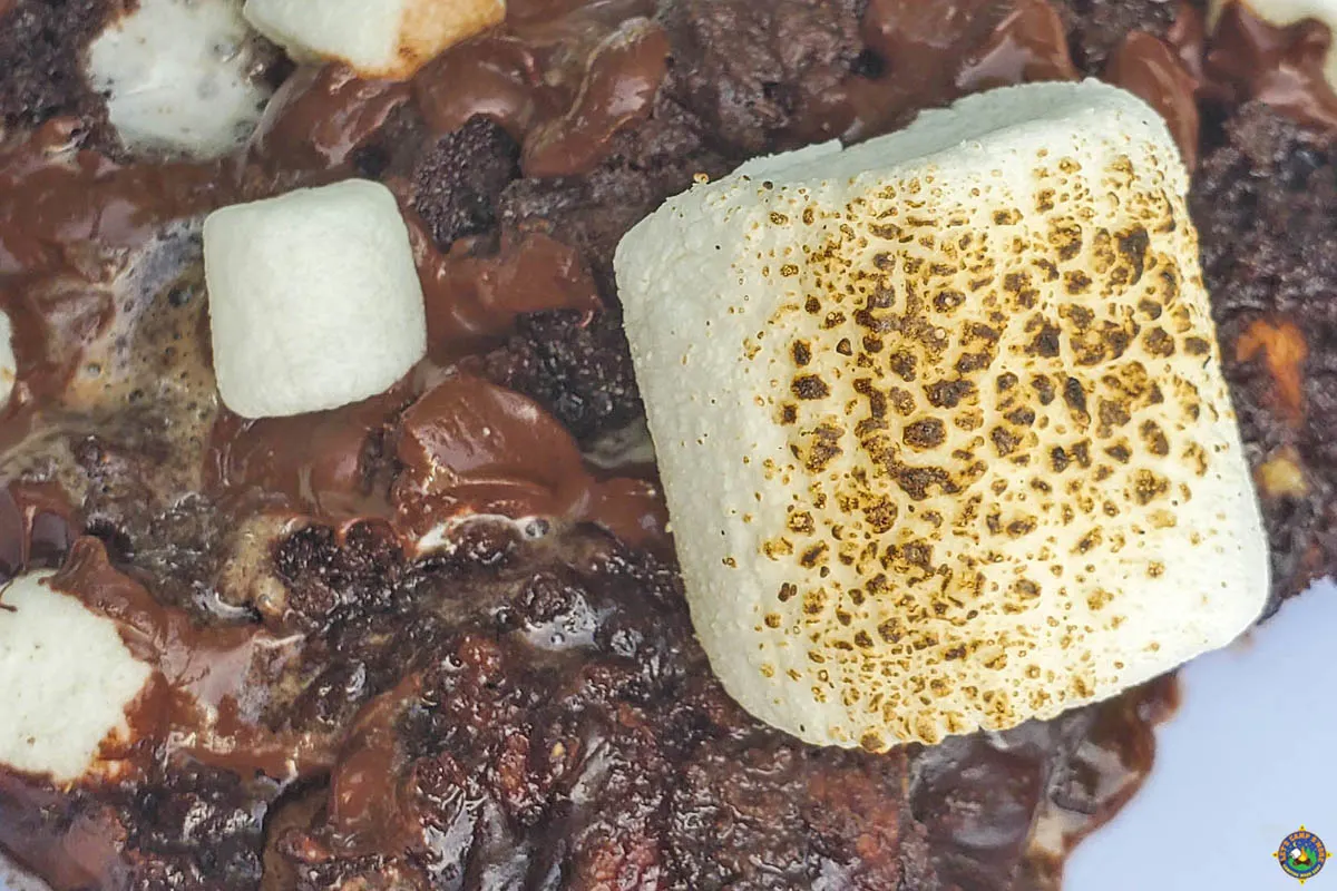 close up of a serving of Smore Dump Cake