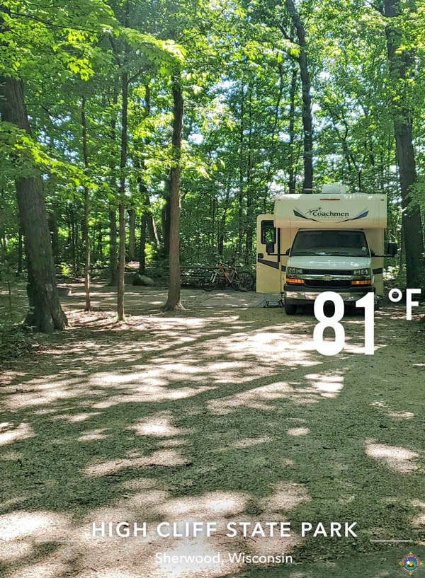 motorhome at High Cliff State Park Campground