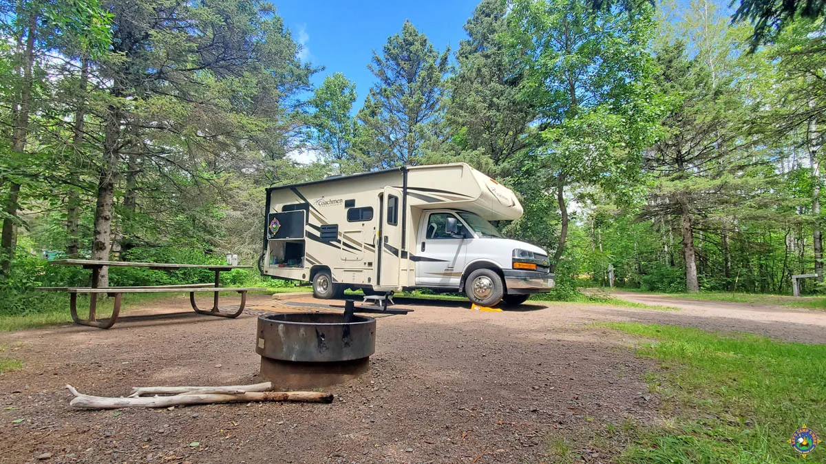 motorhome at campsite 39E at Jay Cooke State Park