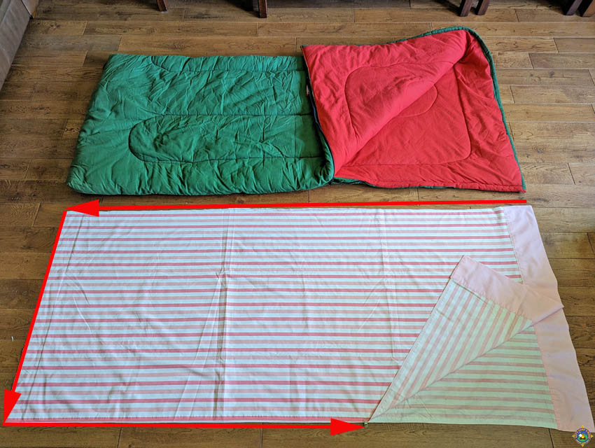 Stitching lines to form a camping pouch