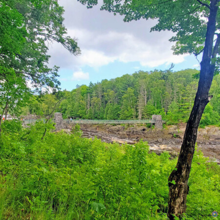 view of the Swinging Bridge at Jay Cooke State Park