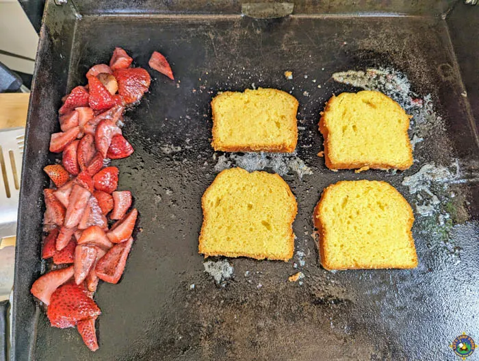 Strawberries and Cake on a Blackstone Griddle