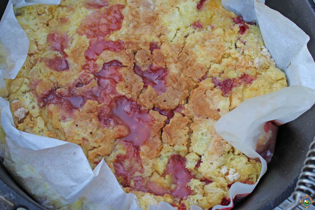 Dutch Oven Strawberry Dump Cake close up